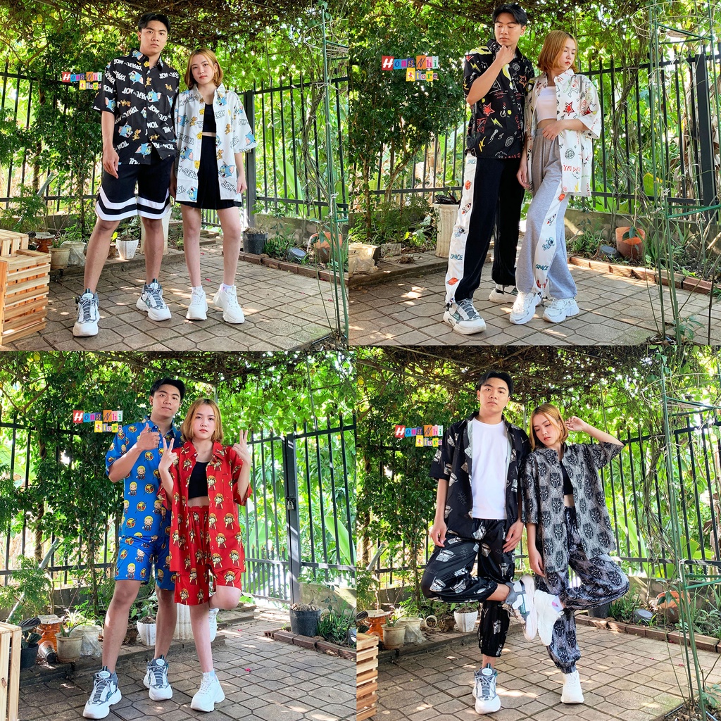 Áo Sơ Mi Họa Tiết Đi Biển Hoạt Hình Tay Lỡ Dáng Rộng Ulzzang Unisex - MM