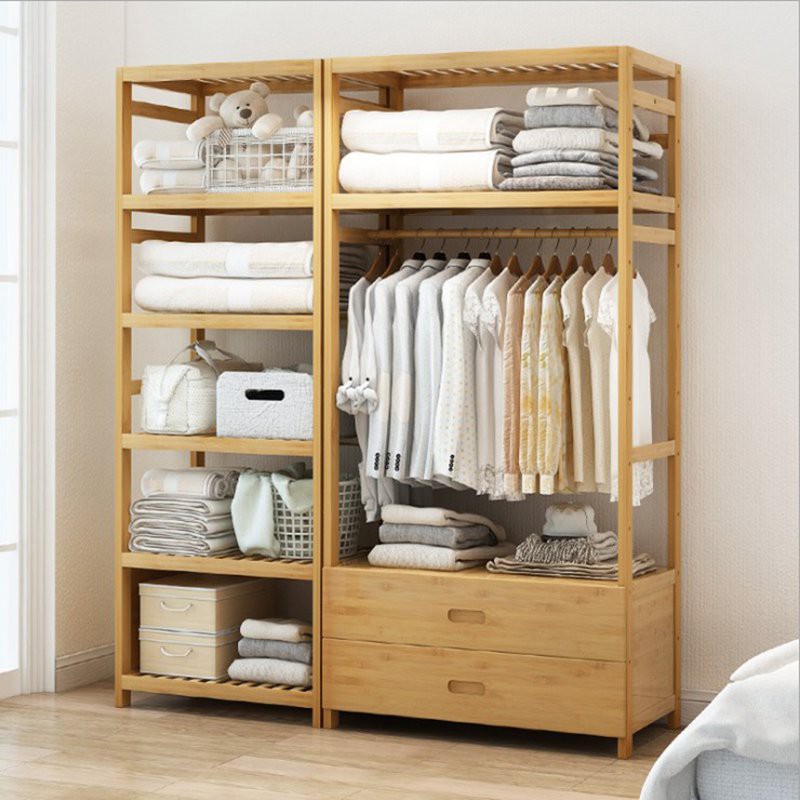 Tủ quần áo GỖ TRE dài 1m và kệ gỗ treo quần áo, tủ quần áo đẹp TURR073_69