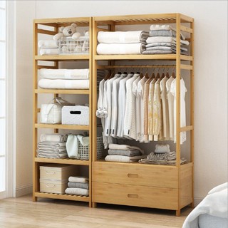 Tủ quần áo GỖ TRE dài 1m và kệ gỗ treo quần áo, tủ quần áo đẹp TURR073_69