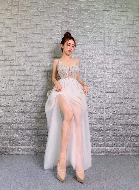 Đầm maxi xòe 2 dây kết đá pha lê ngực cao cao cấp TRIPBLE T DRESS - SIZE M/L - MS83V