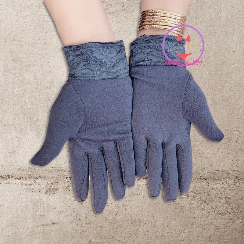 Găng tay nữ ren cổ tay chất liệu cotton chống nắng bụi giá rẻ
