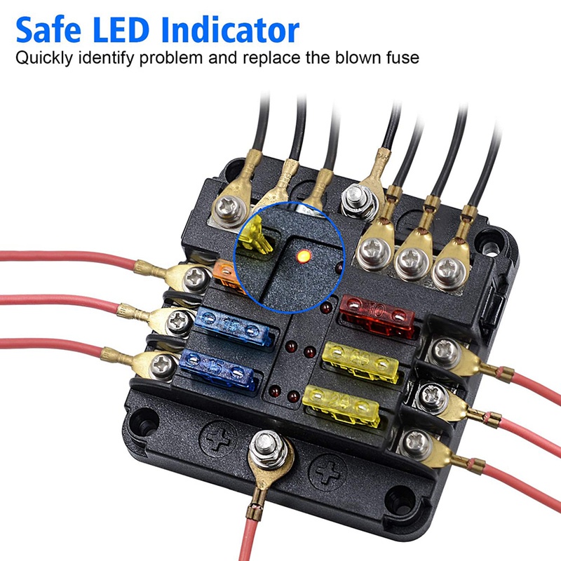 Hộp Cầu Chì Kèm Giá Đỡ Cầu Chì 6 Chiều 12V Và Đèn LED Báo Hiệu Dành Cho Tàu Thuyền / Xe Hơi