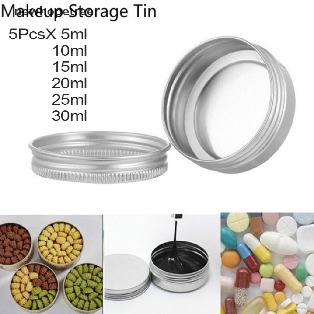 Bộ 5 Hộp Tròn Mini Bằng Nhôm Thiếc Đựng Ốc Vít Tiện Dụng