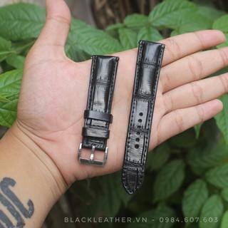 Dây đồng hồ da bụng cá sâu dây da cá sấu Đen xịn 100%