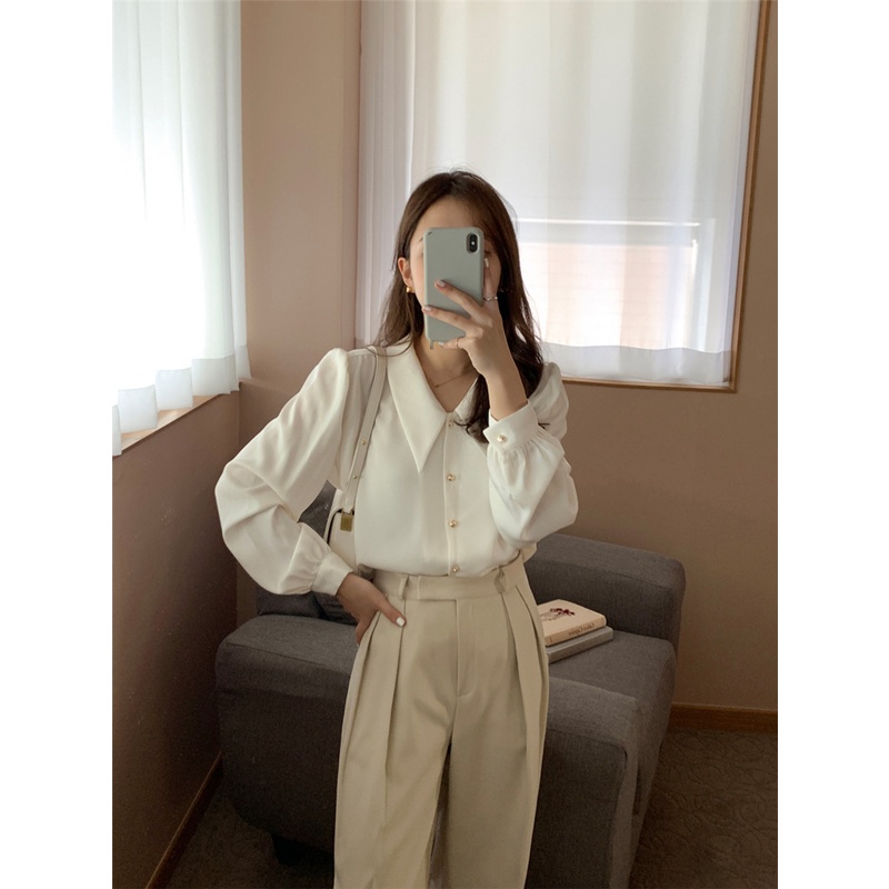 SUXI Áo sơ mi tay dài cổ chữ V màu sắc trẻ trung cho nữ