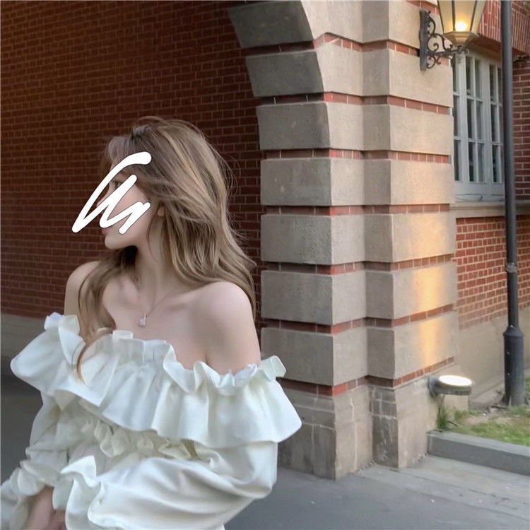 Áo kiểu COZOKC trễ vai tay dài phối bèo thời trang dành cho nữ