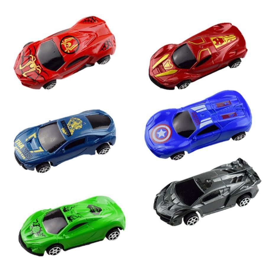 Set/bộ 6 xe ô tô hoạt hình trang trí bánh kem, bộ 6 xe siêu xe mô hình