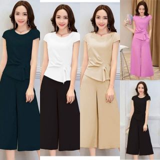 Set nguyên bộ quần ống loe áo nhún cách điệu