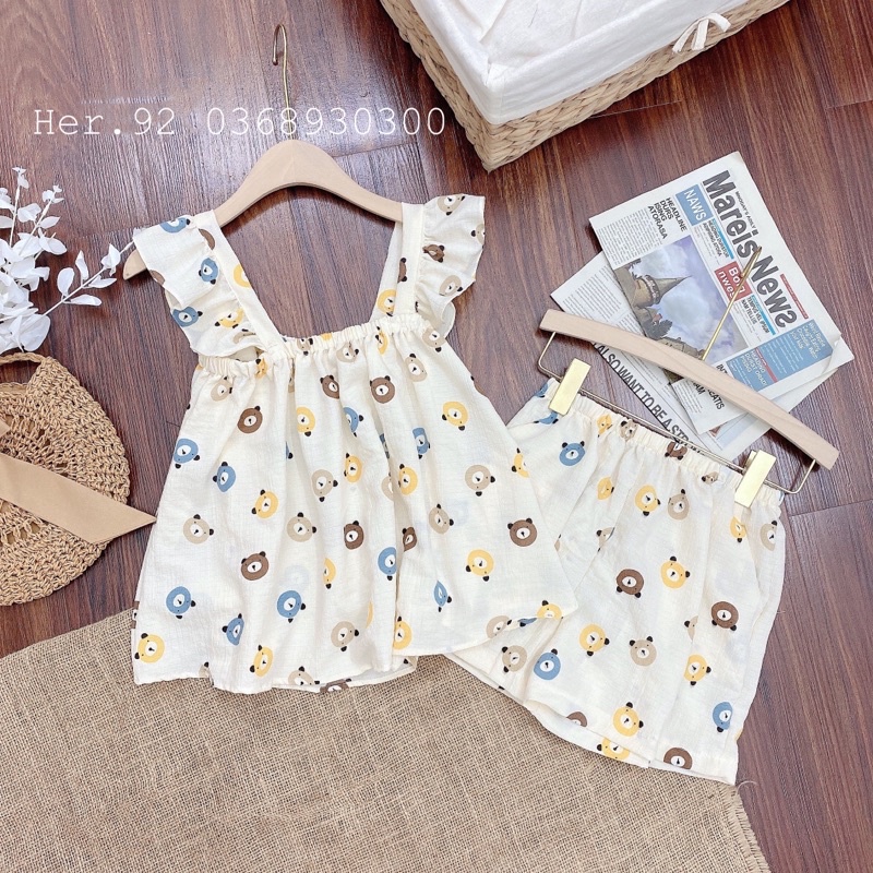 Đồ ngủ mặc nhà cánh tiên chất đũi hoạ tiết dễ thương siêu mát mùa hè