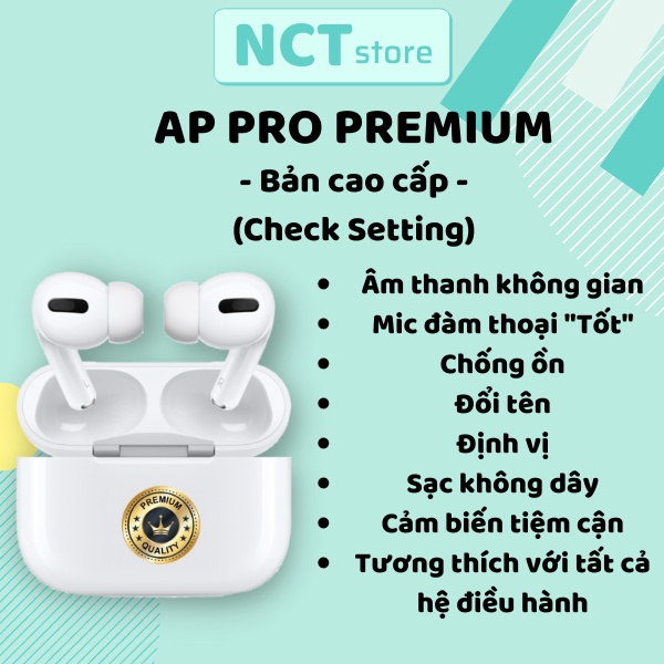 Tai Nghe Bluetooth TWS PRO PREMIUM - Chống Ồn Vật Lí Cao Cấp - Full Chức Năng - Sạc Không Dây - Tặng Ốp Silicon Bảo Vệ