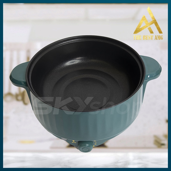 Nồi Lẩu Điện Đa Năng Chống Dính Tặng Kèm Xửng Hấp Inox, Nồi Lẩu Mini BAIDAZUN 24cm Cắm Diện Cao Cấp