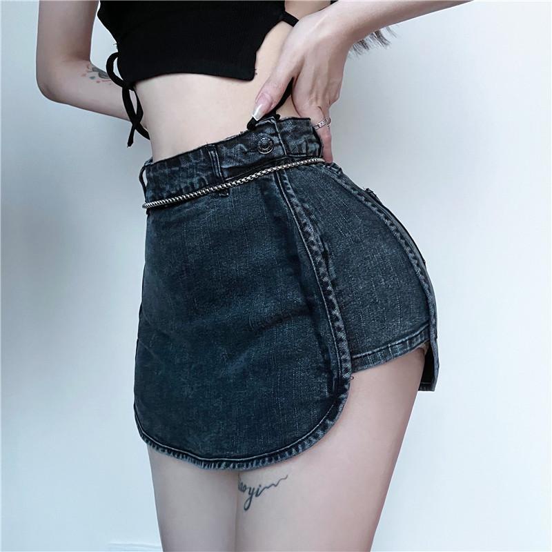 jiashucheng Chân Váy Jeans Lưng Cao Phong Cách Retro Cho Nữ