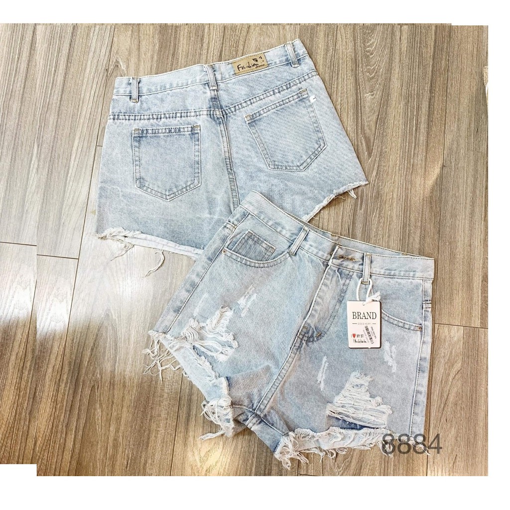 Quần short jean nữ rách 2 bên cào tưa xanh nhạt thời trang Kal673