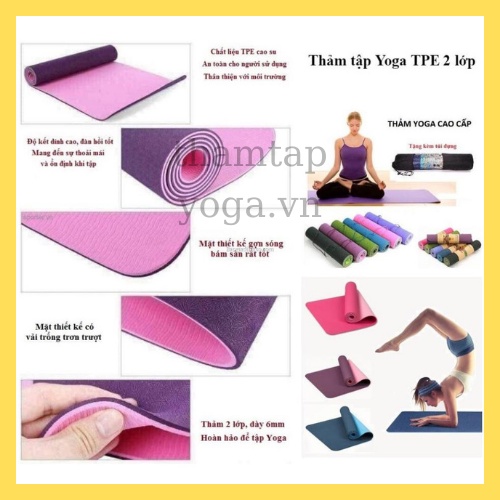 Thảm Tập Yoga Chống Trượt 2 Lớp Dày 8mm Chất Liệu Cao Su Non TPE Cao Cấp, Tập Gym Thể Dục Tại Nhà GYGA