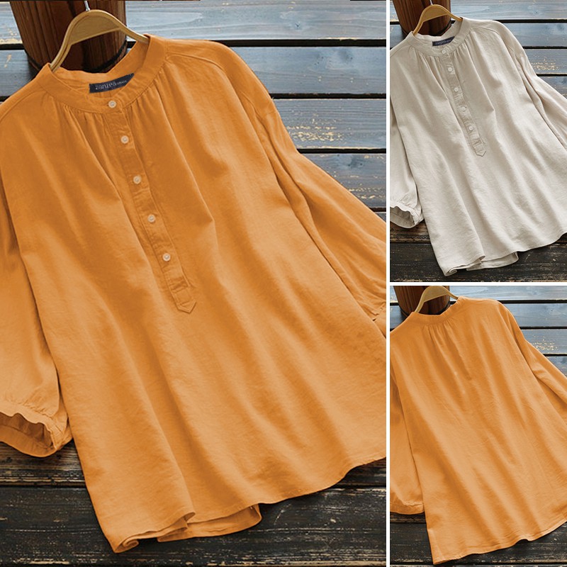 Áo ZANZEA tay dài cổ tròn màu trơn thời trang thịnh hành cho nữ