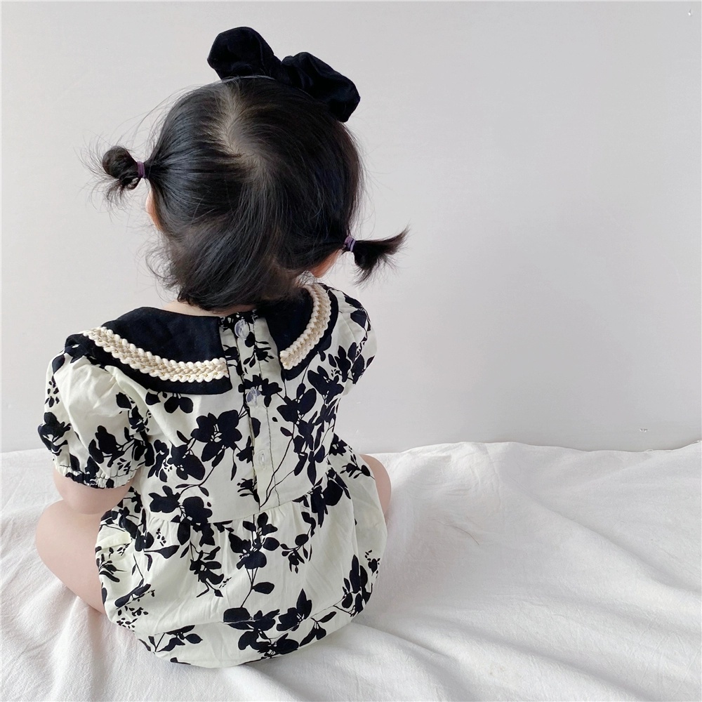 Đầm/Áo Liền Quần Tay Ngắn In Hoa Cho Bé Gái