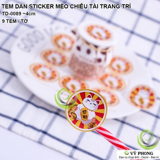 TEM DÁN STICKER NHÃN DÁN TẾT IN HÌNH MÈO CHIÊU TÀI NIÊM PHONG TRANG TRÍ BAO BÌ QUÀ TẶNG XUÂN NĂM MỚI TD-0089