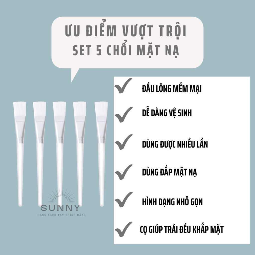 SET 5 Chổi Đắp Mặt Nạ Cán Nhựa Trong Lông Trắng Cực Mềm Mại