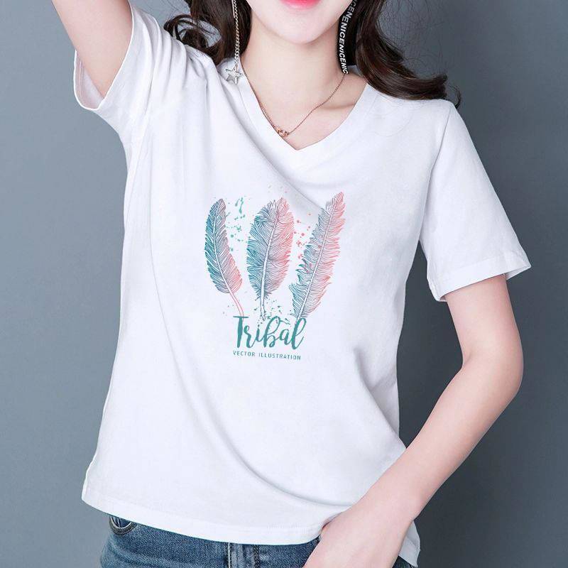 Áo phông, hàng đầu, cotton nữ, tay áo ngắn, áo sơ mi, 2021 MỚI, mùa hè thủy triều, lỏng lẻo, hoang dã, trắng in, một nửa