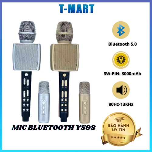 Micro karaoke YS98 cao cấp, Micro karaoke bluetooth không dây tích hợp loa bass, tres, Bảo hành 6 tháng