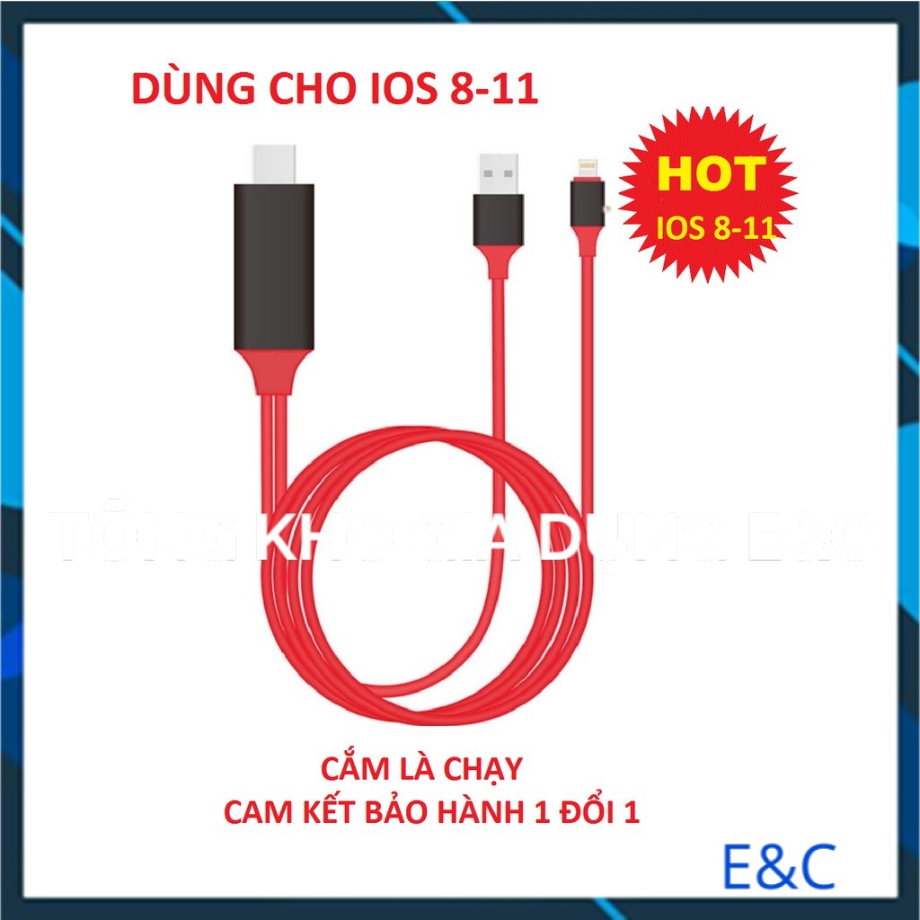Cáp HDMI cho Iphone 5/6/7/8/X và Ipad dài 2M IOS 8-13 mới nhất 2021 - CẮM LÀ CHẠY