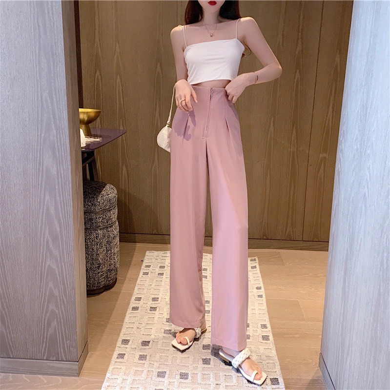 Quần dáng suông khóa đồng eo cao tôn dáng