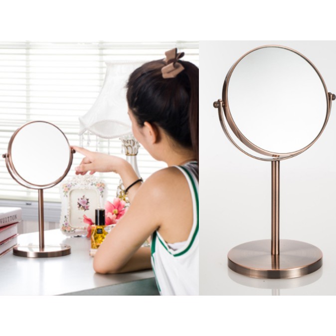 Gương trang điểm bằng đồng cỡ lớn 38cm - Gương để bàn 2 mặt xoay 360 độ zoom x2. | BigBuy360 - bigbuy360.vn