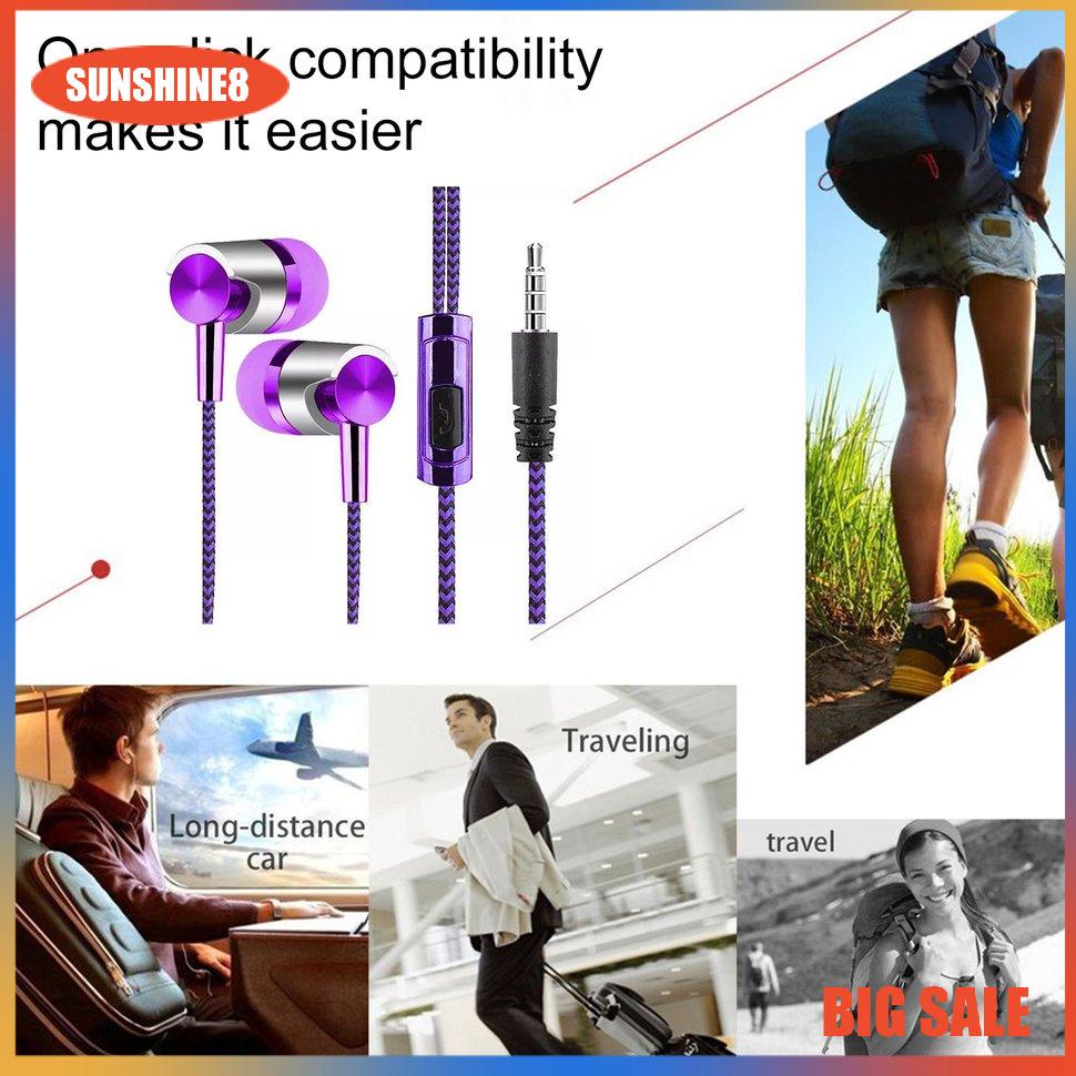 【SUN】In-ear Earphones Heavy Bass Nylon Cable Sturdy Earphones With Microphone