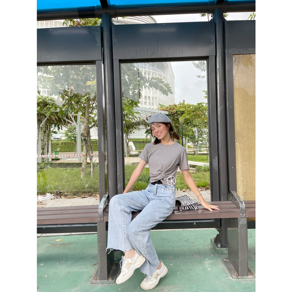 [EIGHTYK] Áo Croptop Tay Ngắn Xoắn Eo