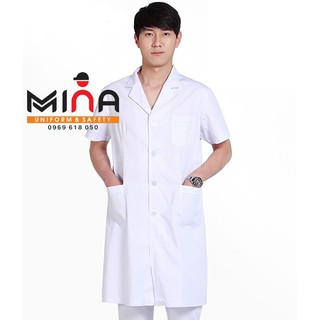 Áo blouse trắng vải non tay ngắn - áo bác sĩ, dược sĩ, điều dưỡng, y tá