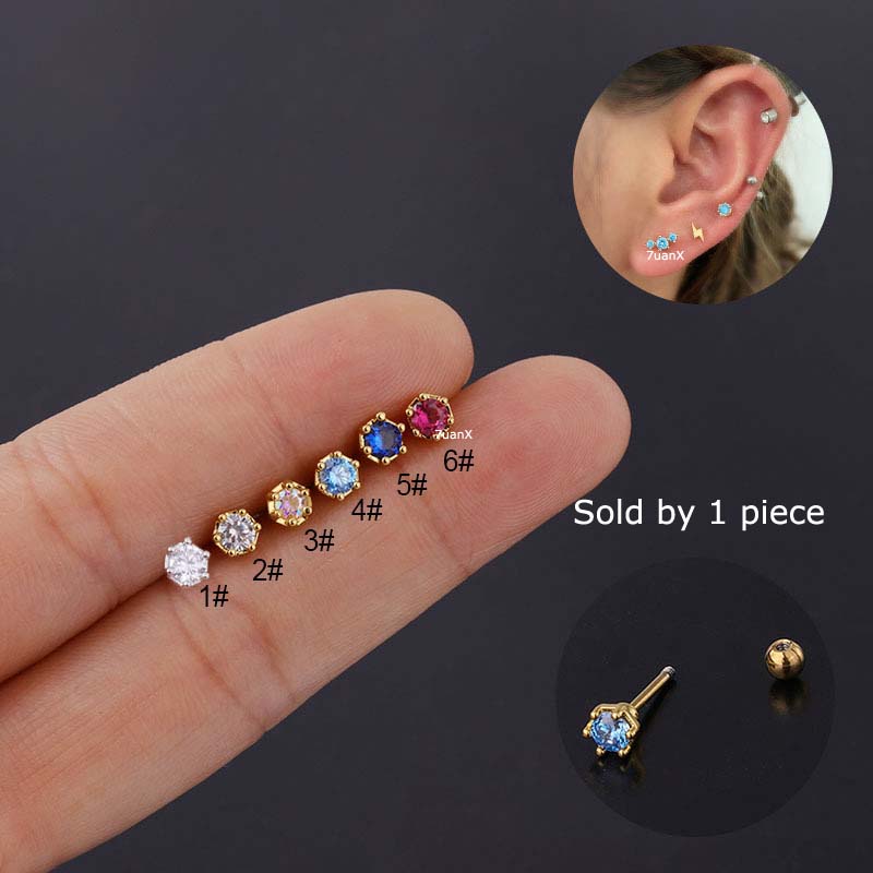 Bông Tai Thép Không Gỉ 6mm Hình Thanh Tạ Thời Trang Cho Nữ