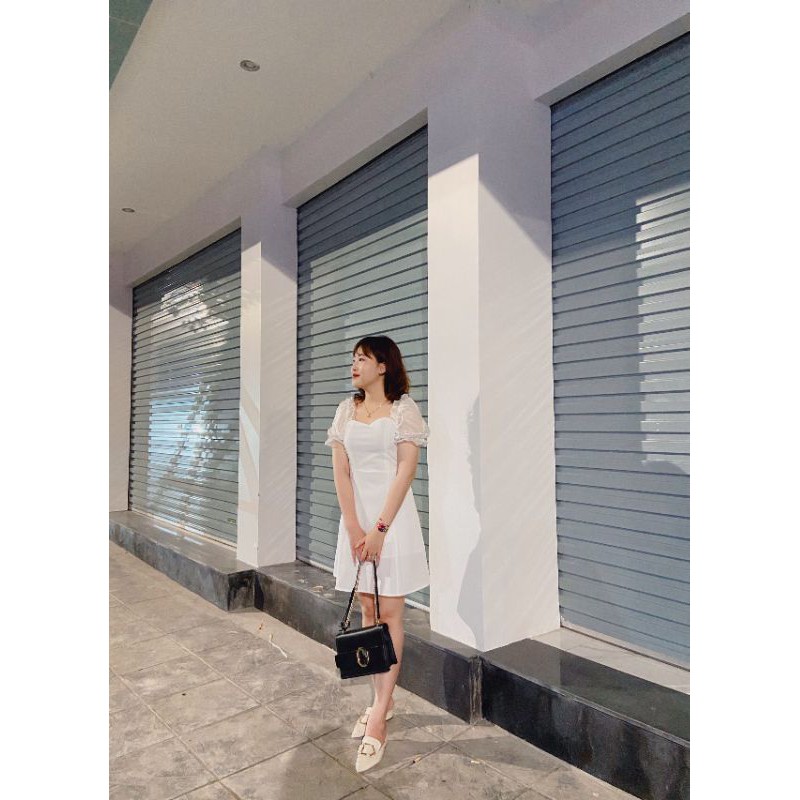 Váy trắng dự tiệc tay phồng cổ vuông, váy công chúa trắng tay bồng có đệm ngực Pearlsince21 2021 NEW | BigBuy360 - bigbuy360.vn