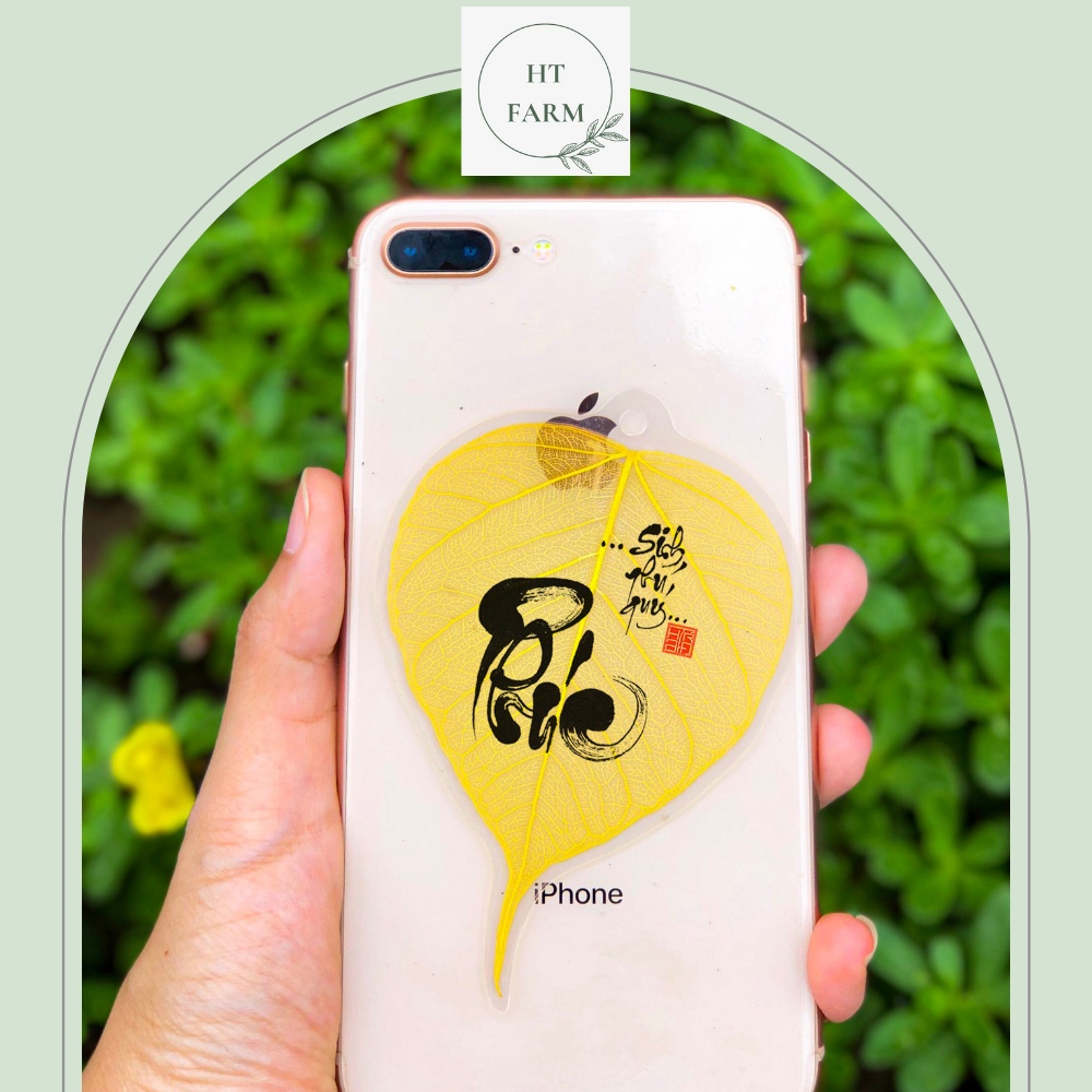 Lá Bồ Đề thư pháp - chữ Phúc (Cầu Bình An – Tài Lộc – May mắn, Ốp điện thoại, Hàng loại 1)