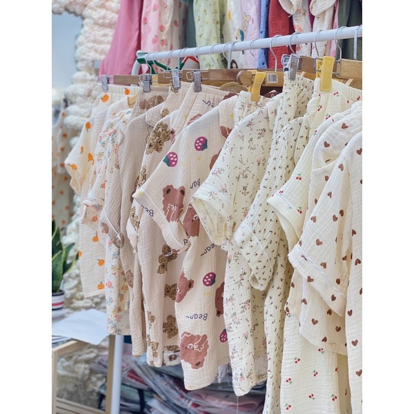 Bộ pijama bộ mặc nhà bộ ngủ nữ đồ bộ nữ hoạ tiết dễ thương chất Muslin