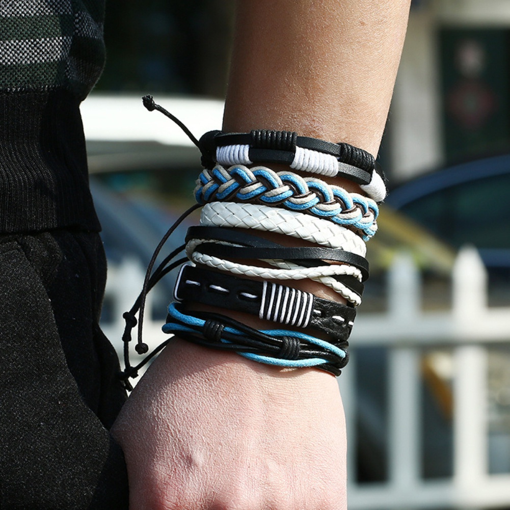 Set 6 vòng tay da giả kiểu dáng cổ điển thời trang cho nam