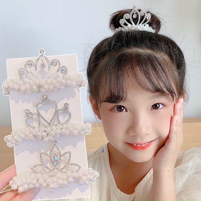 Dây Buộc Tóc Hình Vương Miện Công Chúa Kiểu Nhật Bản Dễ Thương Cho Bé Gái