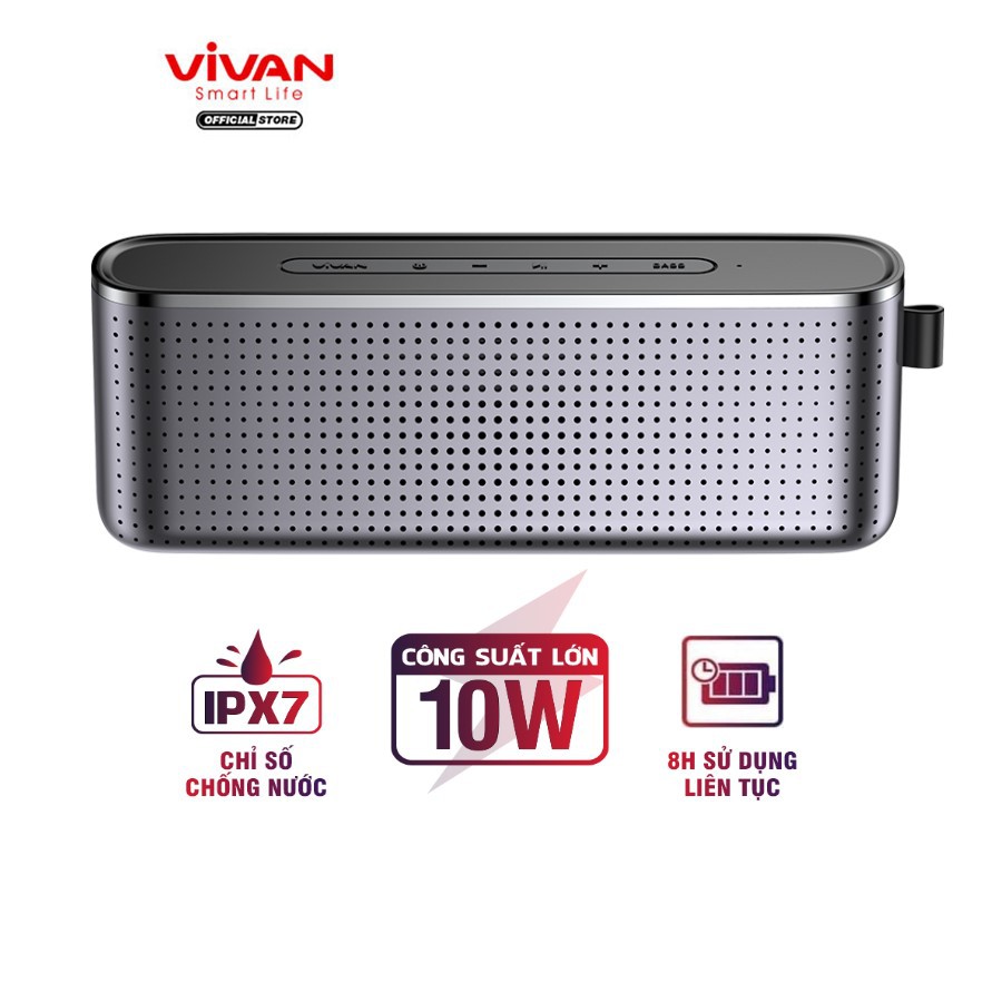 Loa Bluetooth 5.0 Super Bass VIVAN VS10 Chống Nước IPX7 Công suất 10W Pin 1800mAh Playtime 8H Hỗ Trợ Thẻ Micro SD &amp; AUX