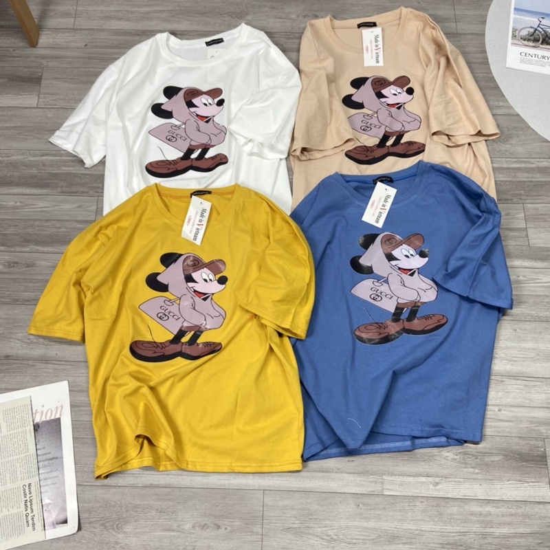Áo phông mickey phom thụng tay lỡ Áo thun ngắn tay mùa hè dáng rộng form to