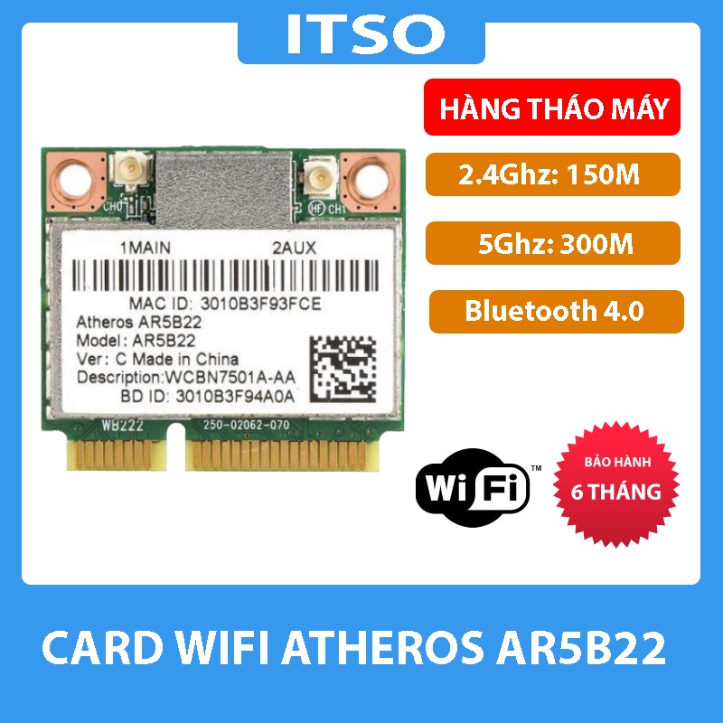 Card Wireless Atheros AR5B22 / DW1901 / INTEL AC 7260 2.4Ghz và 5.0Ghz - Card WIFI Mini PCI