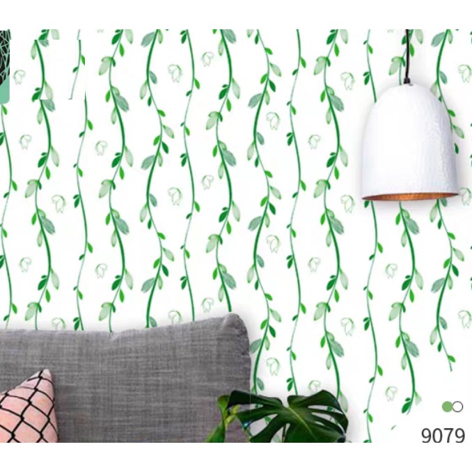 Cuộn 10M giấy dán tường giây lá nên trắng khổ rộng 45cm