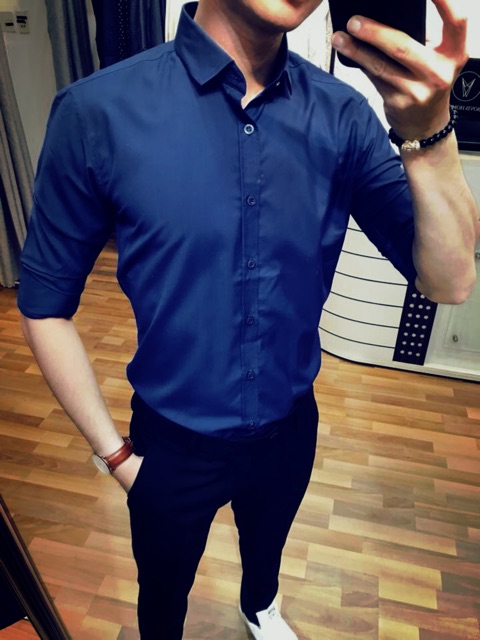 Áo sơ mi nam màu xanh cổ vịt, xanh coban, xanh đen siêu hot boy