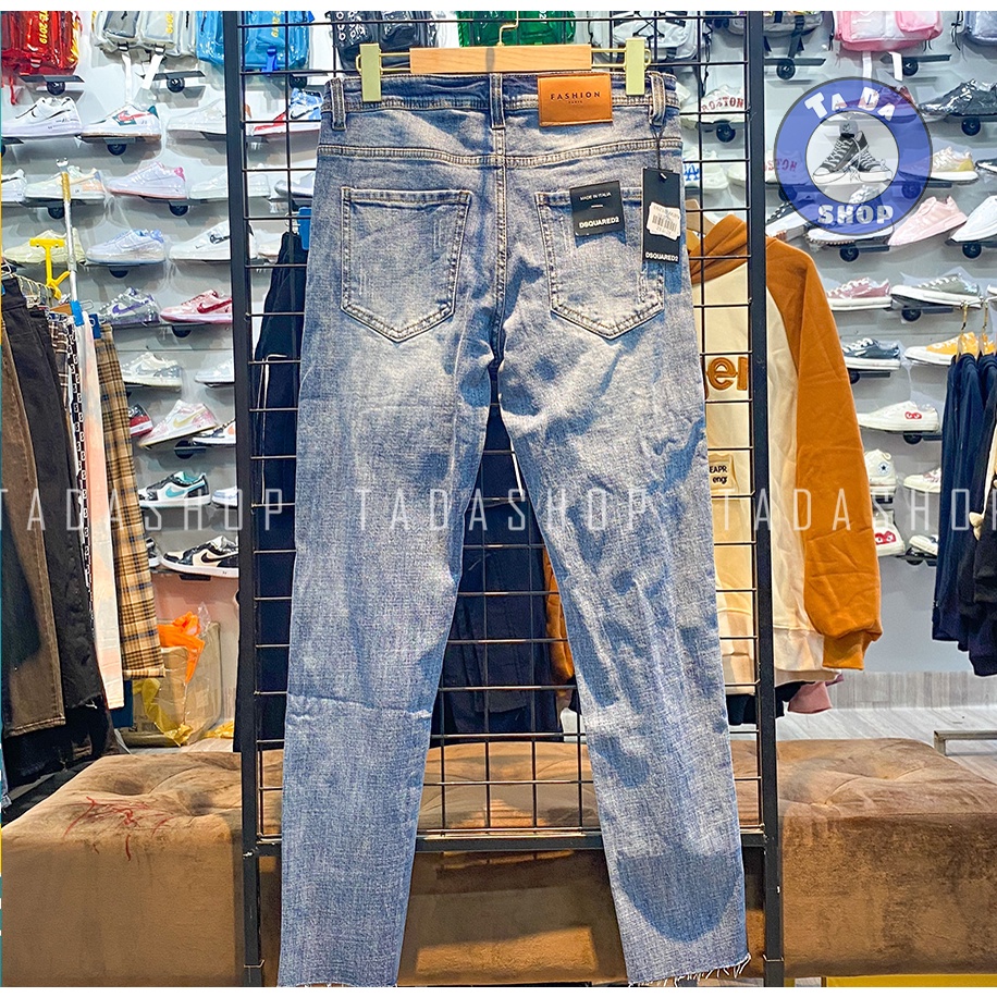 Quần jeans xanh trơn rách Quảng Châu chuẩn đẹp loại 1 full tag mác
