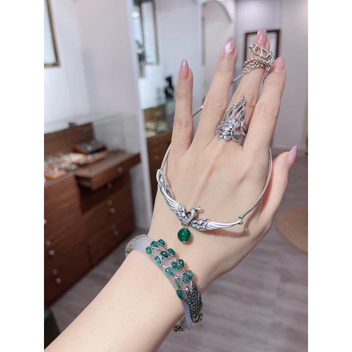 Bộ sản phẩm chim công trắng bạc