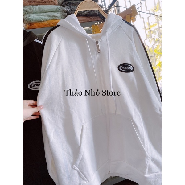 áo khoác nỉ sọc có mũ phom rộng | BigBuy360 - bigbuy360.vn