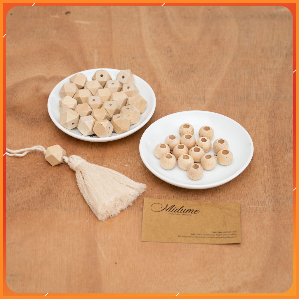 Mua 10 tặng 1. Set 10 Hạt gỗ tròn 10mm 14mm 16mm 18mm 20mm 25mm hạt phụ kiện handmade, làm macrame