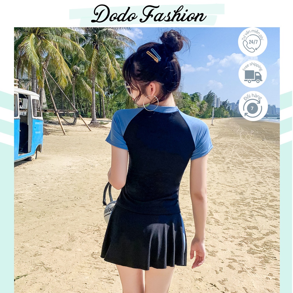 Đồ bơi nữ kín đáo tay ngắn đi biển 2 mảnh áo tắm có tay váy xoè dành cho học sinh nữ- DoDo Fashion