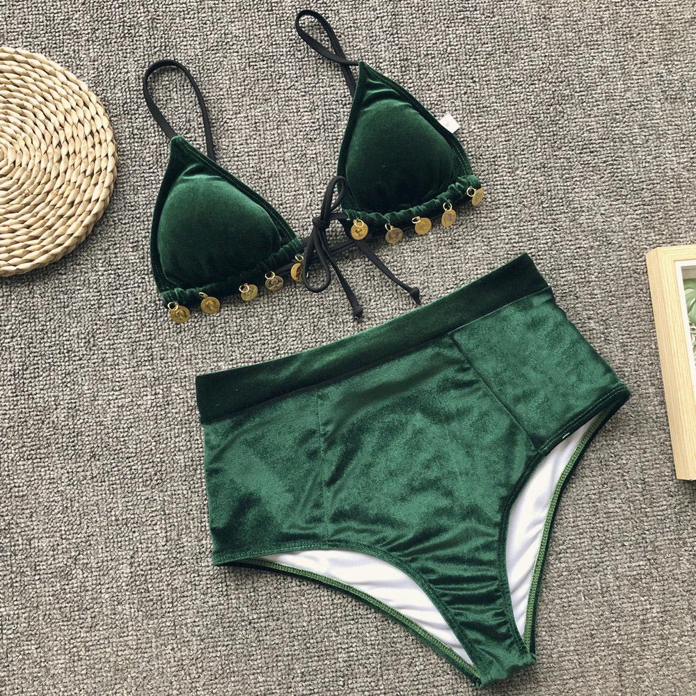 Phụ nữ hai mảnh áo tắm bikini vàng nhung in bikini