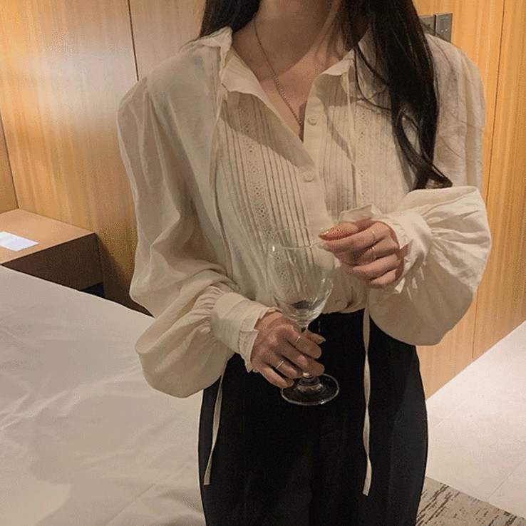 Áo tay dài phối ren phong cách Hàn Quốc thời trang dành cho nữ 42581