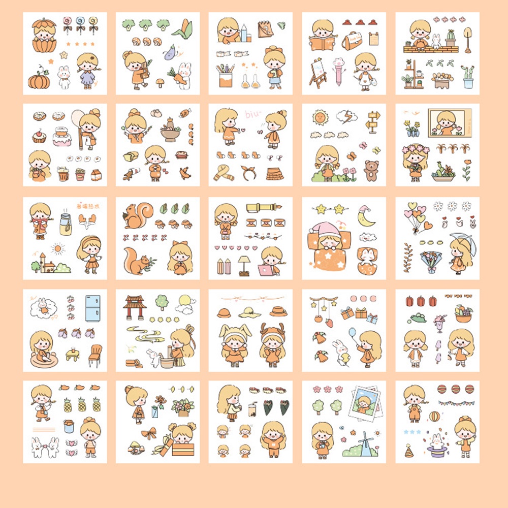 Hộp 100 miếng dán trang trí hình nhân vật hoạt hình dễ thương chống thấm nước DIY