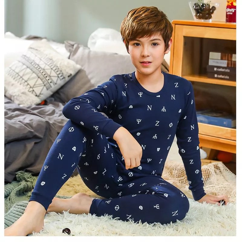 Boy Sleepwear Kids Pajamas Suit 8-18Yrs Teen Cotton Homewear Cartoon Bear Soft 2pcs/Set